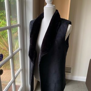 Neiman Marcus Black faux fur and faux suede vest